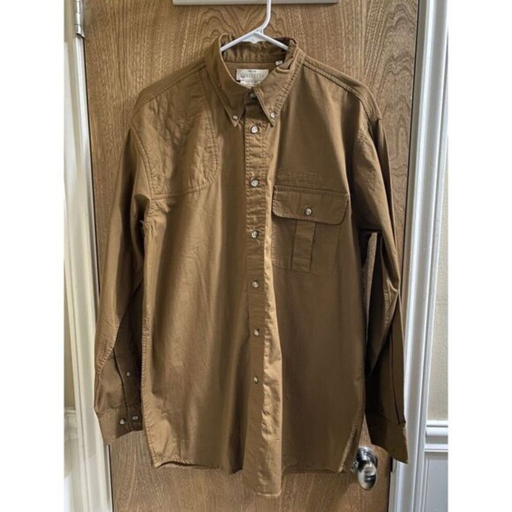 BERETTA Brown Button Up Long Sleeve Shirt Vented Field Hunting Shooting Mens M